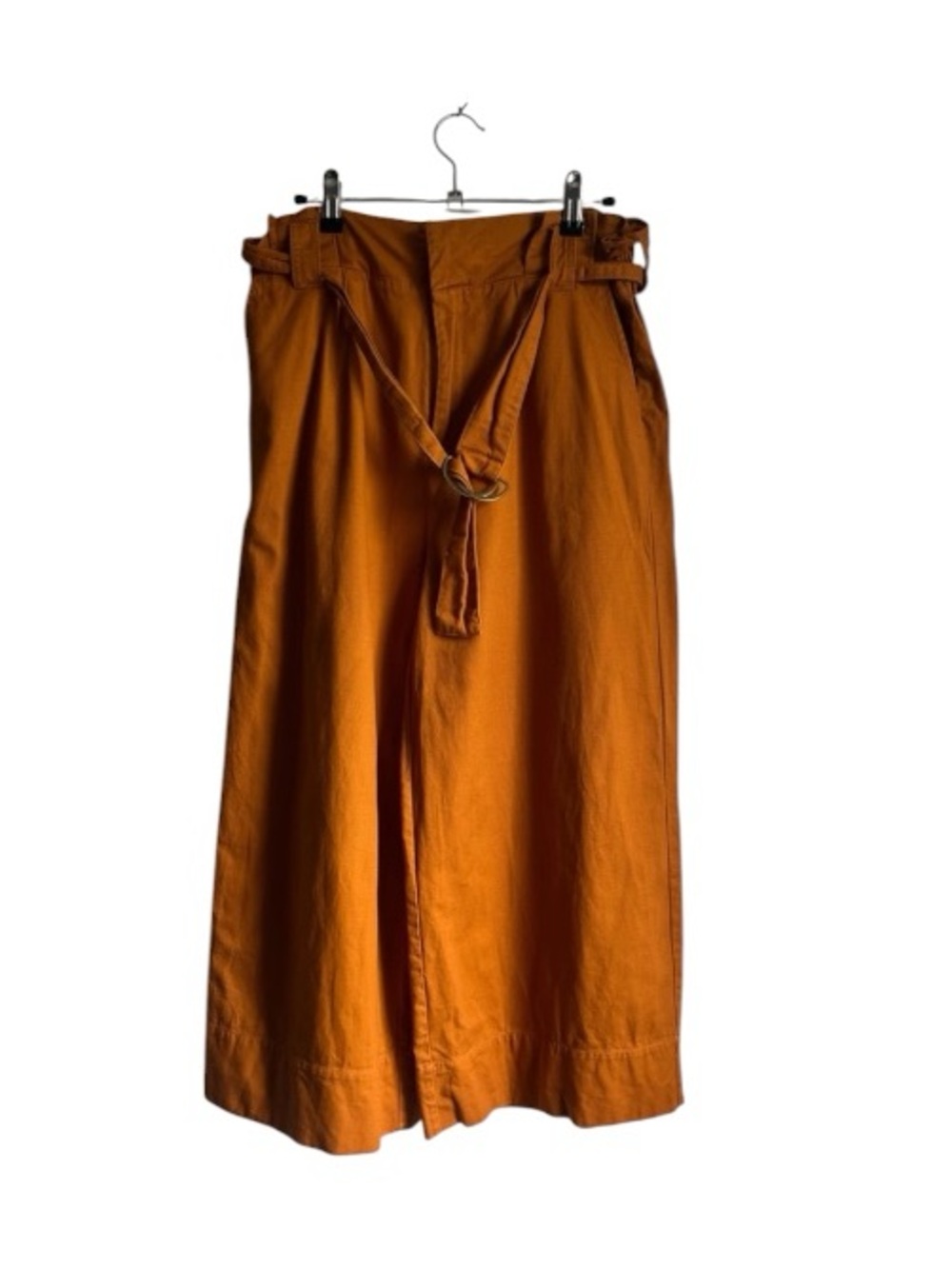 High Waist Cropped Wide Leg Pants Belt Size L Rust/Orange